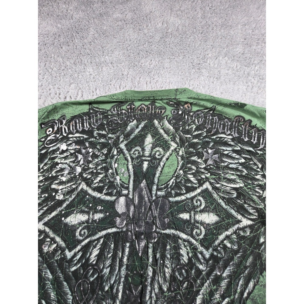 Raw State Mens Large Green Graphic Cross Loyalty Distressed T-Shirt Streetwear - Picture 7 of 8